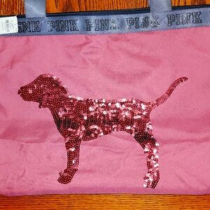 NWT - VS PINK Pink Tote with Bling Dog